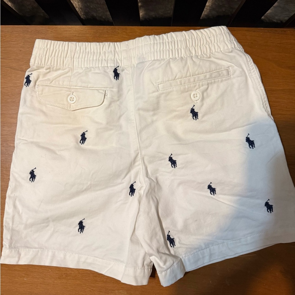 Polo by Ralph Lauren Men's Cream Shorts with Navy Embroidery